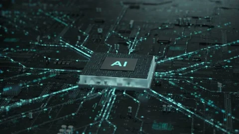 CPU Processor Digitalization with Data Lines Form Artificial Intelligence Symbol Stock Footage 172048695