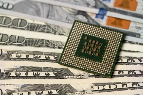 CPU processor on dollar bills. Transistors on central processing unit 写真素材
