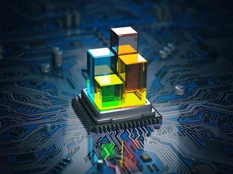 CPU processor with graph and diagram on the circuit board motherboard. Com... Stock-Fotos