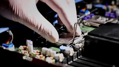 CPU, Processor installation. Semiconductor components in the high technolog.. Stock Footage 277455316