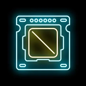 Cpu processor microchip with neon glowing outline イラスト素材