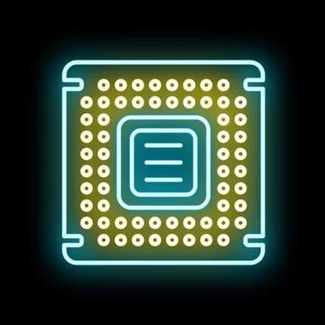 Cpu processor microchip neon icon technology concept 库存插图