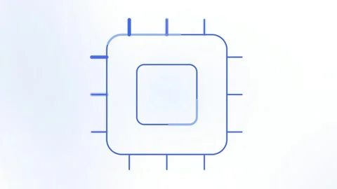 CPU Processor Outline Blue Signal Wave Animation Digital Circuit Tech Stock Footage 345094194