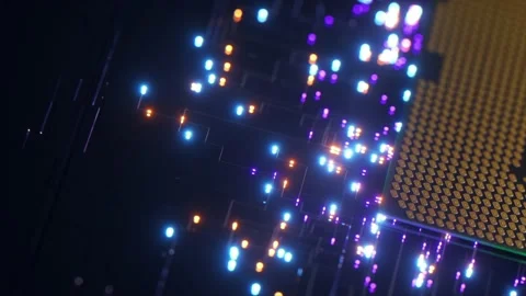 CPU processor sends data. Neon particles. The concept of data transfer and Stock Footage 171129310