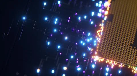 CPU processor sends data. Neon particles. The concept of data transfer and 库存插图