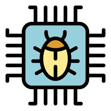 Cpu processor showing a bug representing cyber security threat 스톡 일러스트
