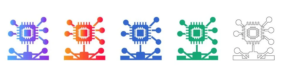 CPU Processor Technology Icons Stock Illustration