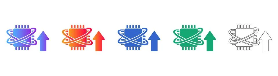 CPU Processor Upgrade Icons in Gradient and Outline Stock Illustration