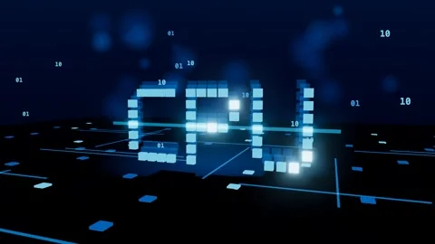 CPU processor word hologram glowing above a circuit board 3D animation seamless Stock Footage 339880826