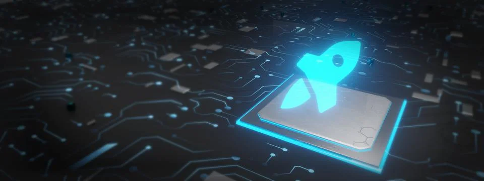CPU with a rocket shuttle icon Stock Illustration