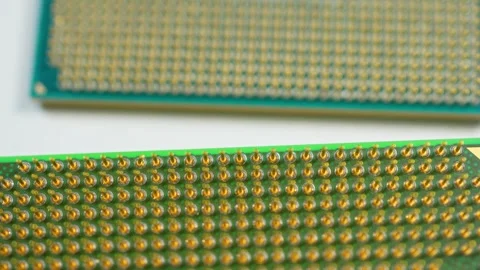 CPU in row close up, concept of semiconductor and microchips shortage along.. Vídeos de archivo 336114782