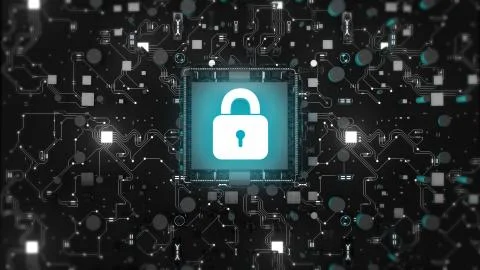 CPU Security lock with loading  for futuristic cyber technology network safety a Stock Photos
