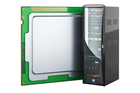 CPU with server cabinet, 3D rendering 스톡 일러스트