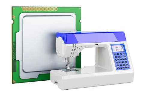 CPU with sewing machine, 3D rendering Stock Illustration