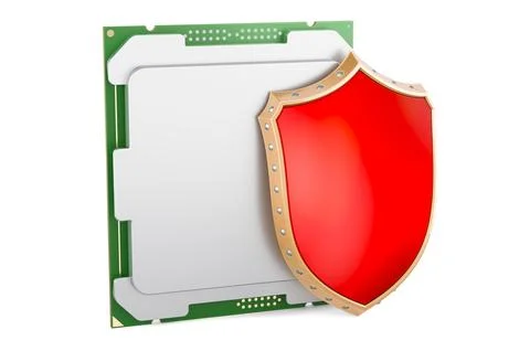CPU with shield, 3D rendering Stock Illustration