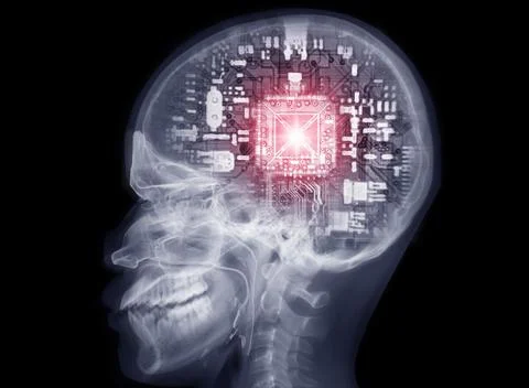 The CPU in the Skull  for Artificial Intelligence or AI concept.3D rendering. Stock Illustration