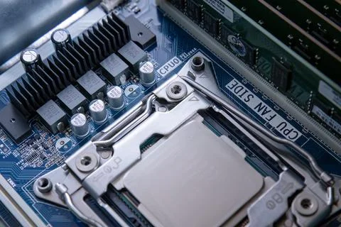 CPU Socket and Motherboard Close Up for Computer Technology Foto stock