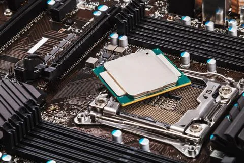CPU socket and processor on the motherboard Foto stock
