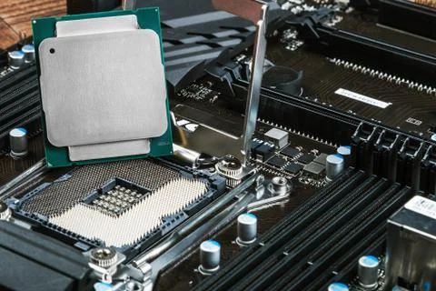 CPU socket and processor on the motherboard Stockfoto's