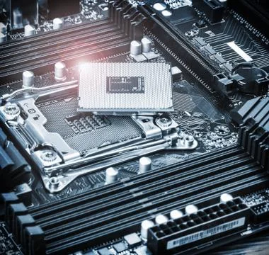 CPU socket and processor on the motherboard Foto stock