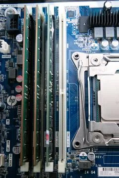 CPU Socket and RAM Banks on Server Motherboard Stockfoto's