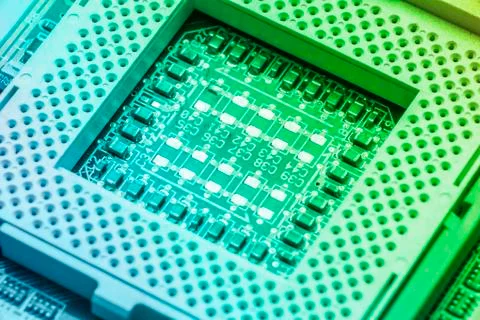 Cpu socket on a computer motherboard Stock Photos