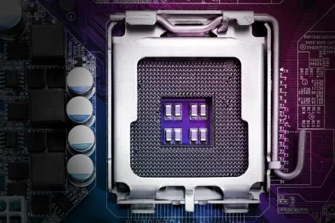 Cpu socket on computer motherboard Stock Photos