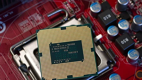 Cpu on the socket of a modern motherboard. Stock Footage 232424842