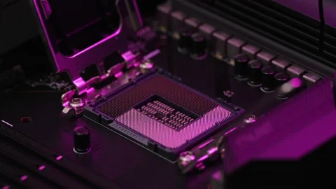CPU socket on the motherboard Stock Footage 234316172
