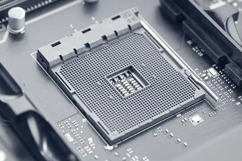 CPU socket on motherboard. Modern Computer technology 스톡 사진