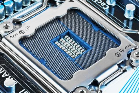 CPU socket on motherboard 스톡 사진