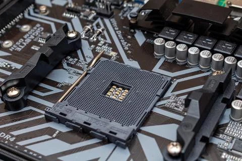 CPU socket for a personal computer. The process computer maintenance upgradin Stock Photos