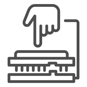 CPU soket line icon. Processor integrating to board with hand pointer symbol Stock Illustration