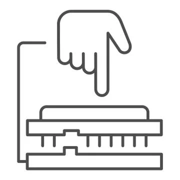 CPU soket thin line icon. Processor integrating to board with hand pointer Stock Illustration