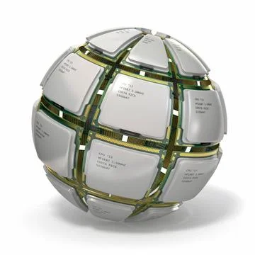 CPU. Sphere from computer s processors on white isolated background .3d CP... 스톡 사진