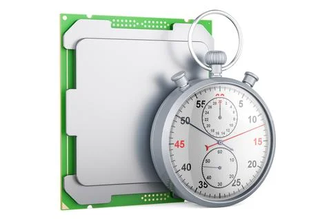 CPU with stopwatch, 3D rendering Stock Illustration