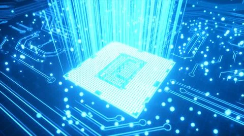 CPU technology background. 3D illustration AI processor power. Colorful blue 스톡 일러스트