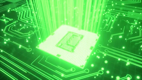 CPU technology background. 3D visualization AI processor power. Colorful green Stock Footage 151164952