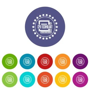 Cpu technology icons set color Illustrazione stock