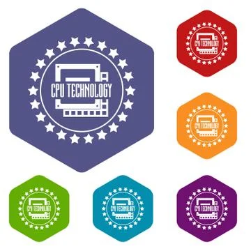 Cpu technology icons vector hexahedron Stock Illustration