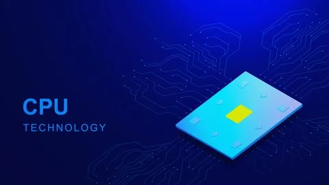 CPU technology with microchip processor for computer technology concept Illustrazione stock