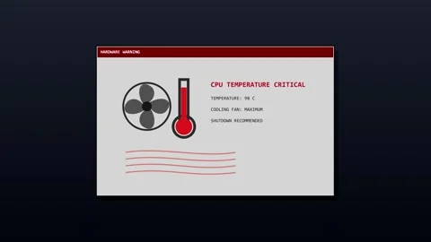 CPU temperature critical warning animation with fan and thermometer Stock-Footage 347395787