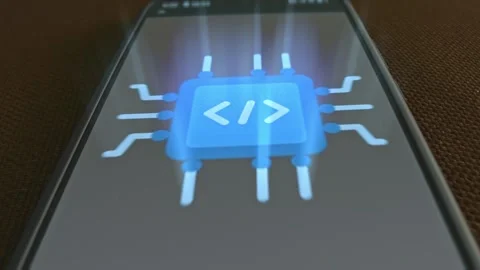 CPU themed graphic presentation on smartphone Stock Footage 303426794
