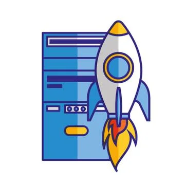 Cpu tower rocket startup isolated image Stock Illustration