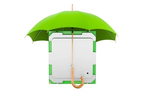CPU under umbrella, 3D rendering CPU under umbrella, 3D rendering isolated... Stock Photos