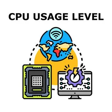 Cpu usage level global data processing concept Illustrazione stock