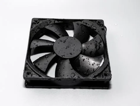 CPU ventilation system, computer cooler, black computer fan. Foto stock