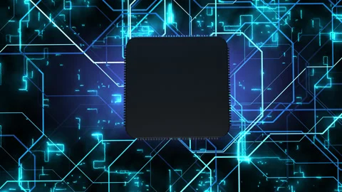 CPU on a virtual printed circuit board with dynamic background Stock Footage 165779798