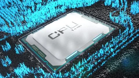 CPU. Visualization of data processing. Processor structure. 3d rendering イラスト素材