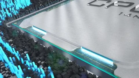 CPU. Visualization of data processing. Processor structure. 3d rendering Illustrazione stock